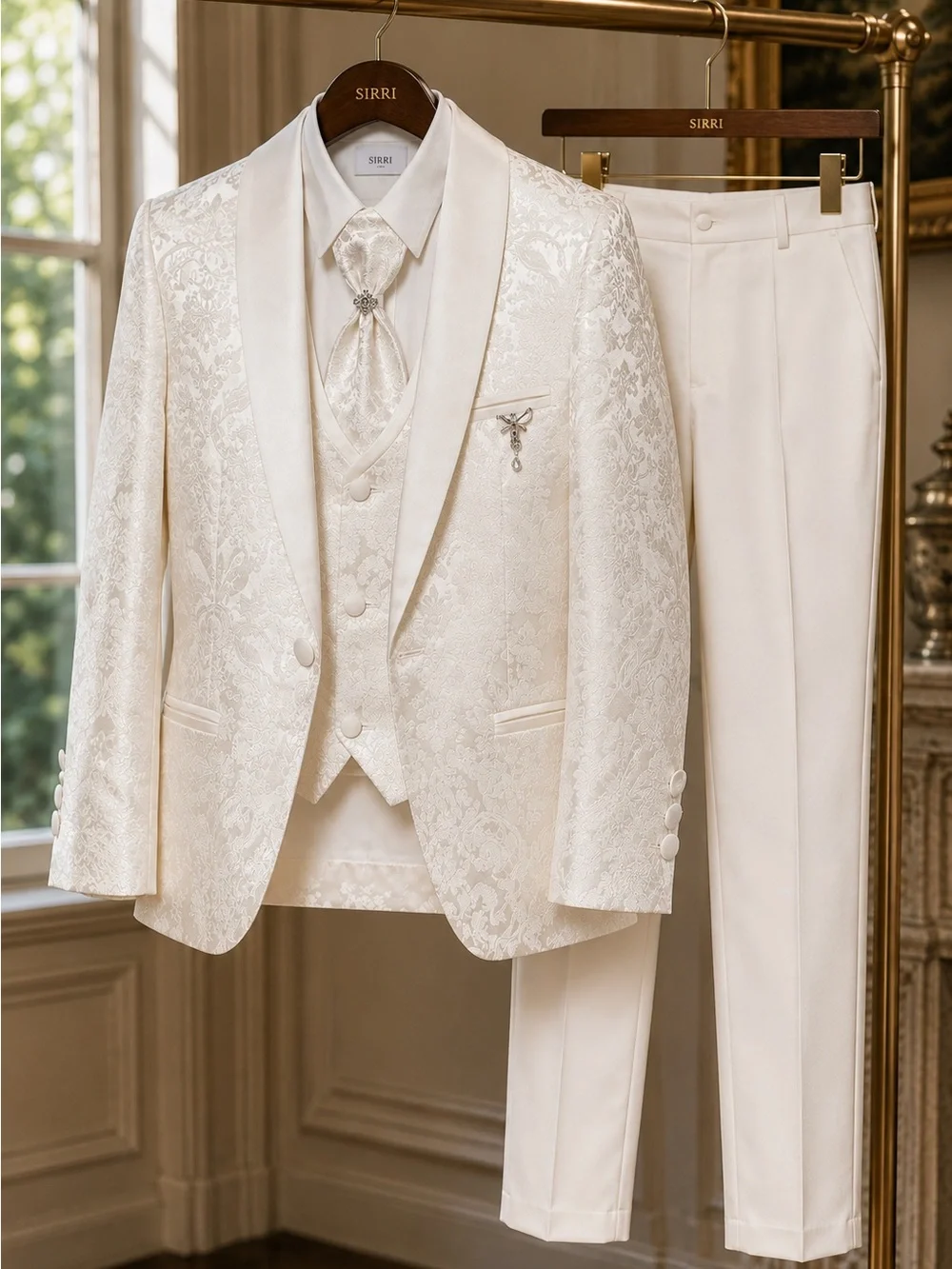 SIRRI Boys Ivory Jacquard 5 Piece Tuxedo Suit Age 11 Wedding Communion Formal